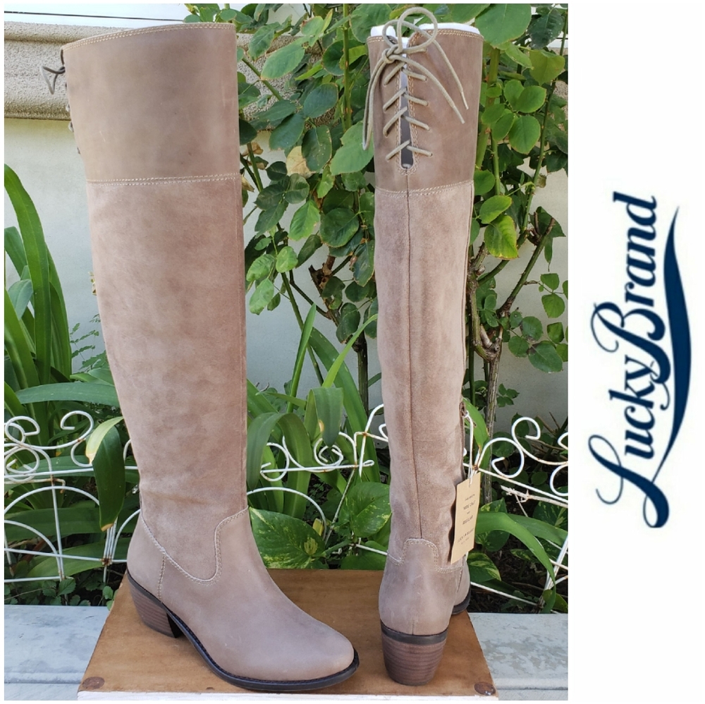 Lucky Brand Over-the-Knee Lace-Back Boots in Taupe